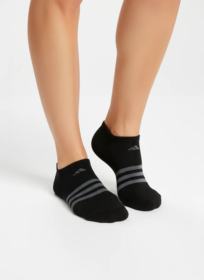 ADIDAS BLACK 3-STRIPE NO-SHOW SOCKS
