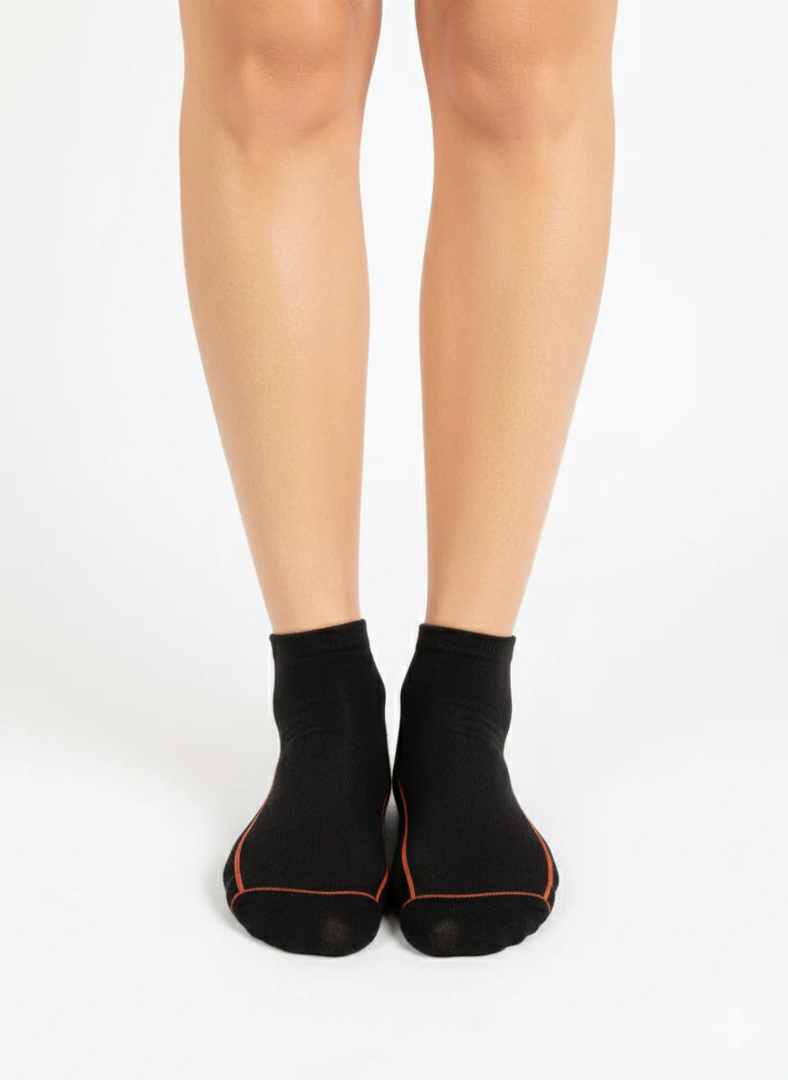 ATHLETIC BLACK & ORANGE TRIM ANKLE SOCKS
