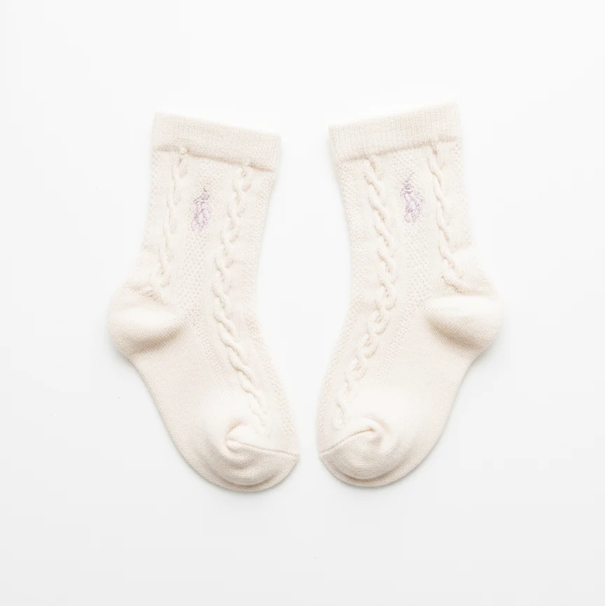RL POLO BABY CABLE KNIT PINK PONY SOCKS (0-2YRS) - Image 2