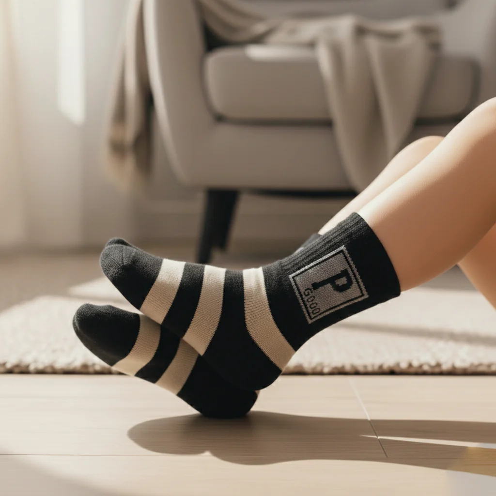 BLACK & CREAM WIDE STRIPE "P GOOD" SOCKS (2 - 5 YRS)