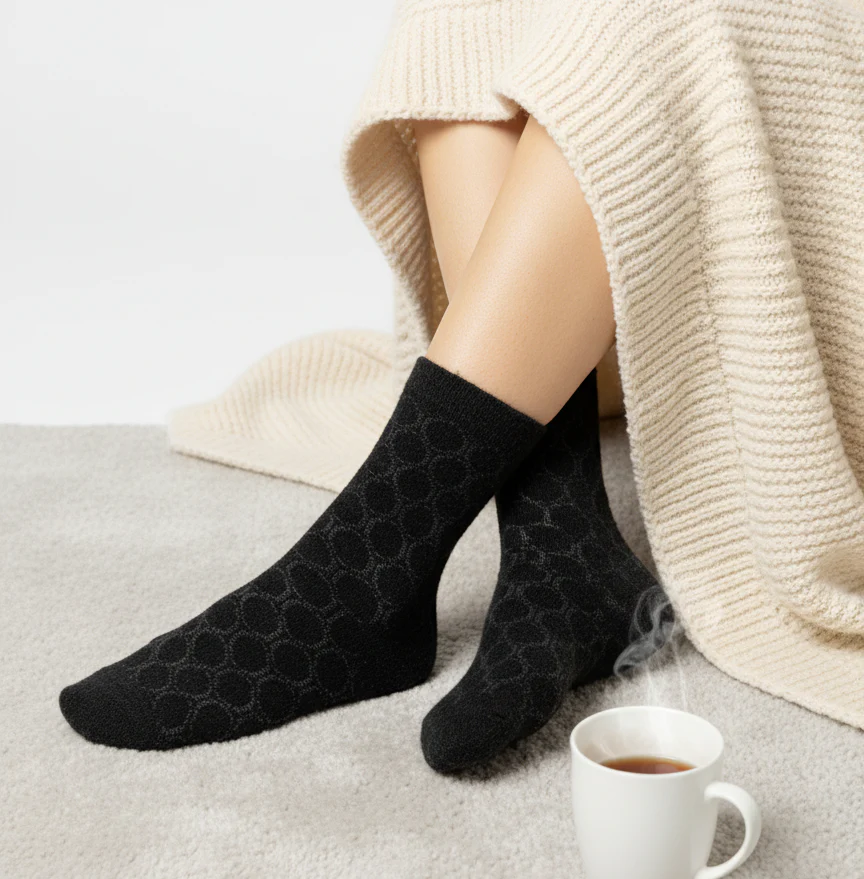 BLACK GEO PATTERN CREW WARM SOCKS