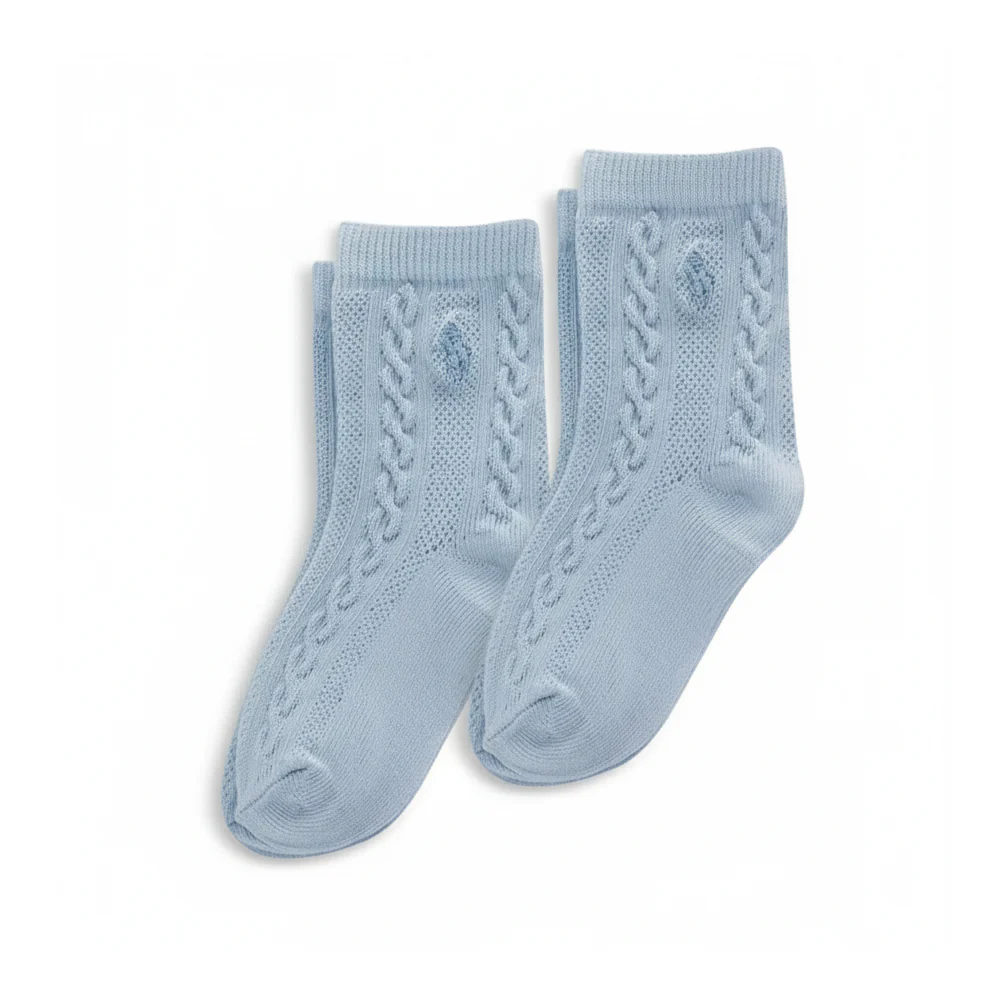 RL POLO BLUE CABLE-KNIT EYELET SOCKS (0-2YRS) - Image 2