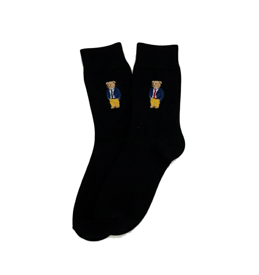 BUSINESS BEAR EMBROIDERED BLACK SOCKS