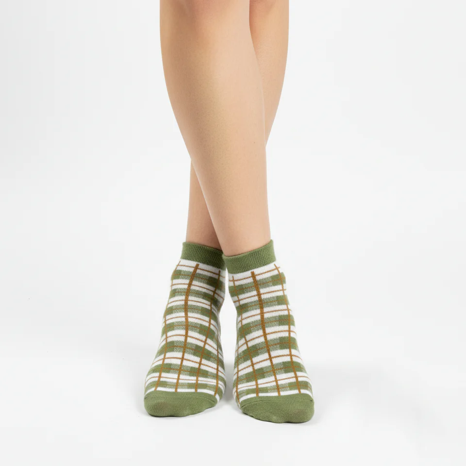 COTTAGE PLAID ANKLE SOCKS (SAGE & RUST) - Image 2