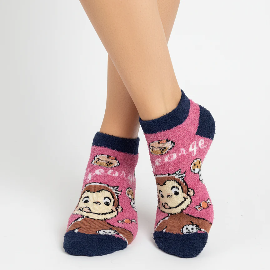 CURIOUS GEORGE FUNTIME FUZZY ANKLE COZY WARM SOCKS