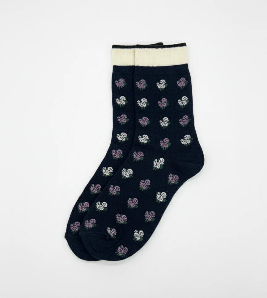 DARK NAVY MICRO-FLORAL CREW SOCKS
