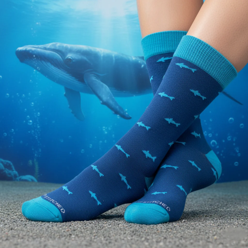 "DEEP BLUE" SHARK PRINT SOCKS