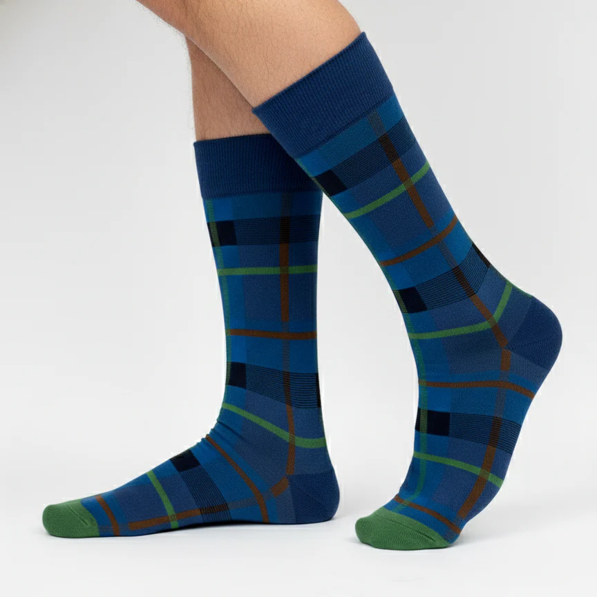 DEEP BLUE TARTAN PLAID CREW SOCKS - Image 2