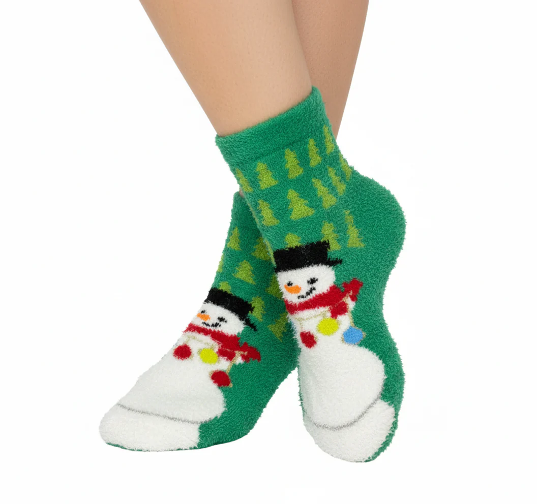 FESTIVE SNOWMAN FUZZY ANKLE WARM SOCKS - Image 3