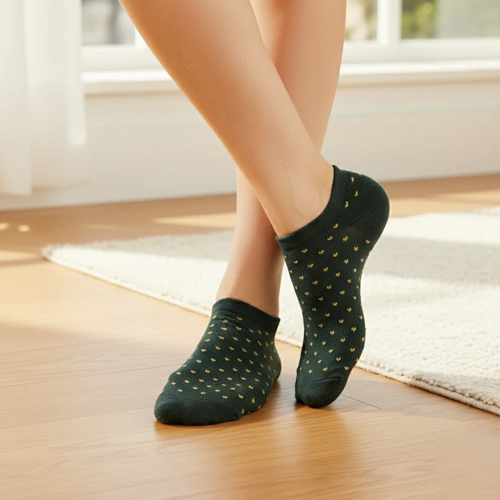 FOREST GREEN DOTTED NO-SHOW SOCKS