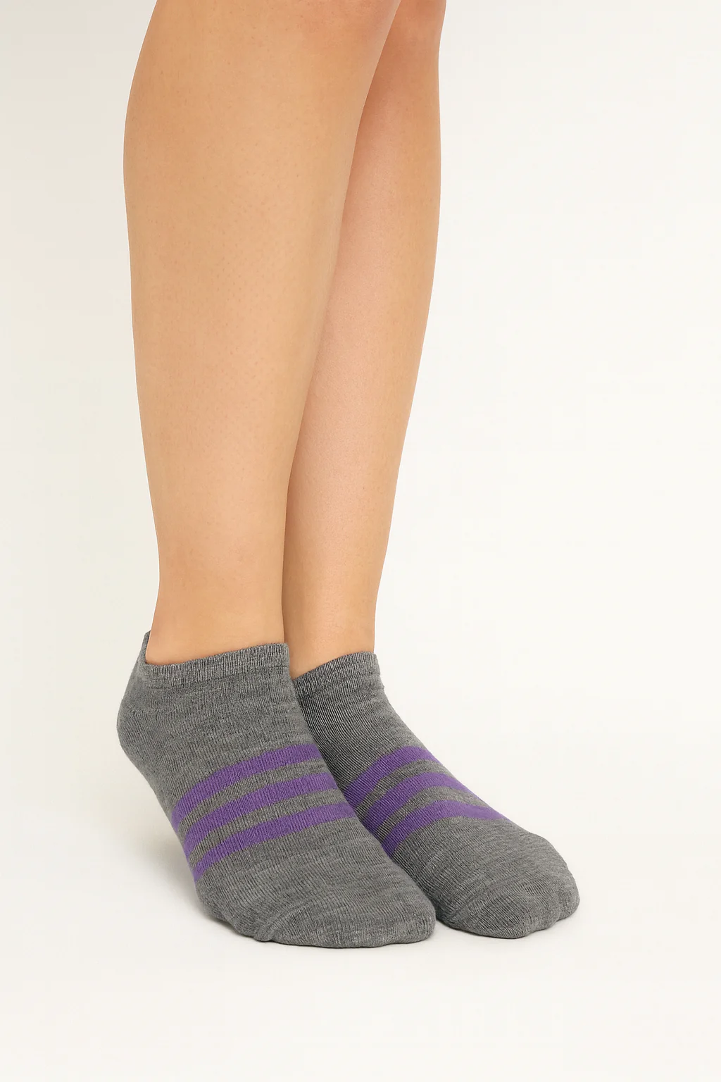 GREY & PURPLE STRIPE ANKLE SOCKS