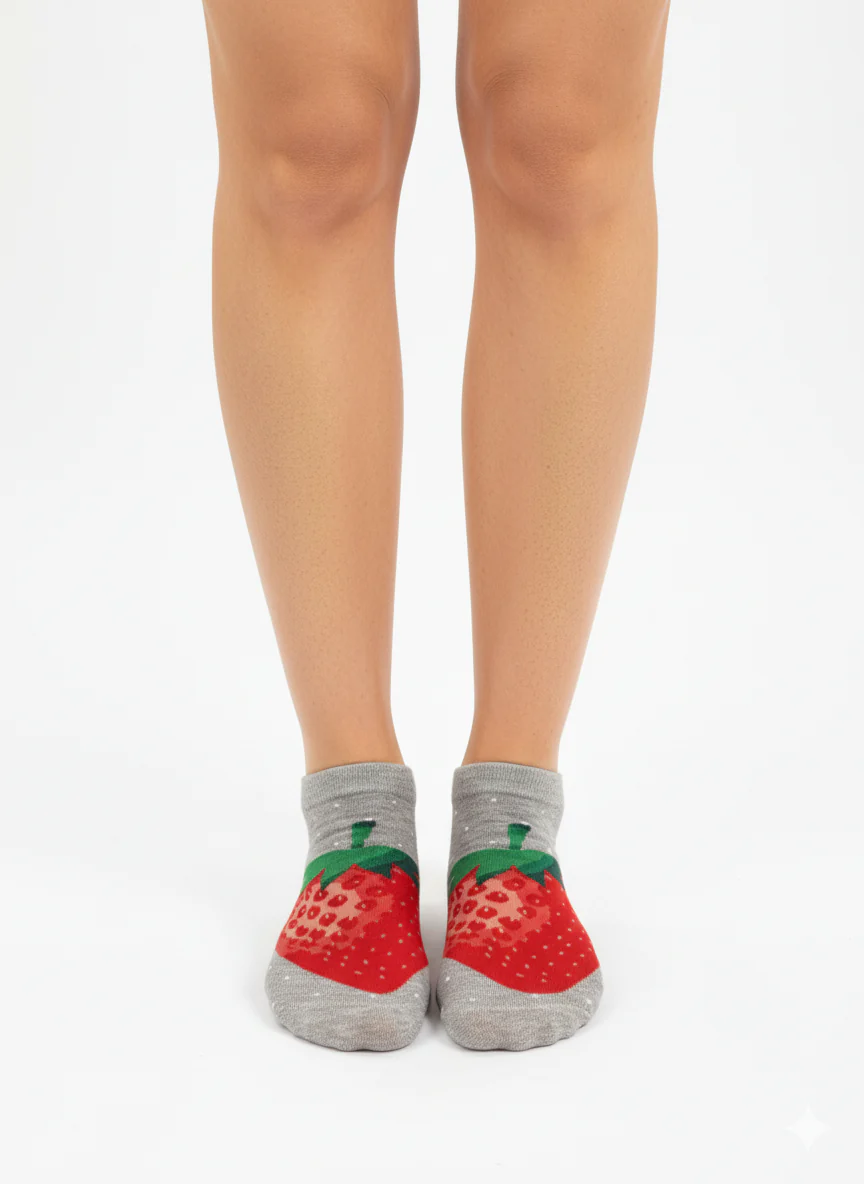 GREY STRAWBERRY POP ANKLE SOCKS