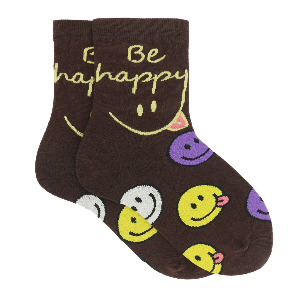 HAPPY VIBES ANKLE SOCKS (BROWN) - Image 2