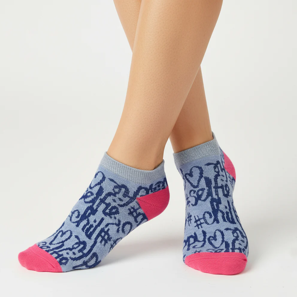 HASHTAG SOCIAL MEDIA ANKLE SOCKS (BLUE & PINK) - Image 2