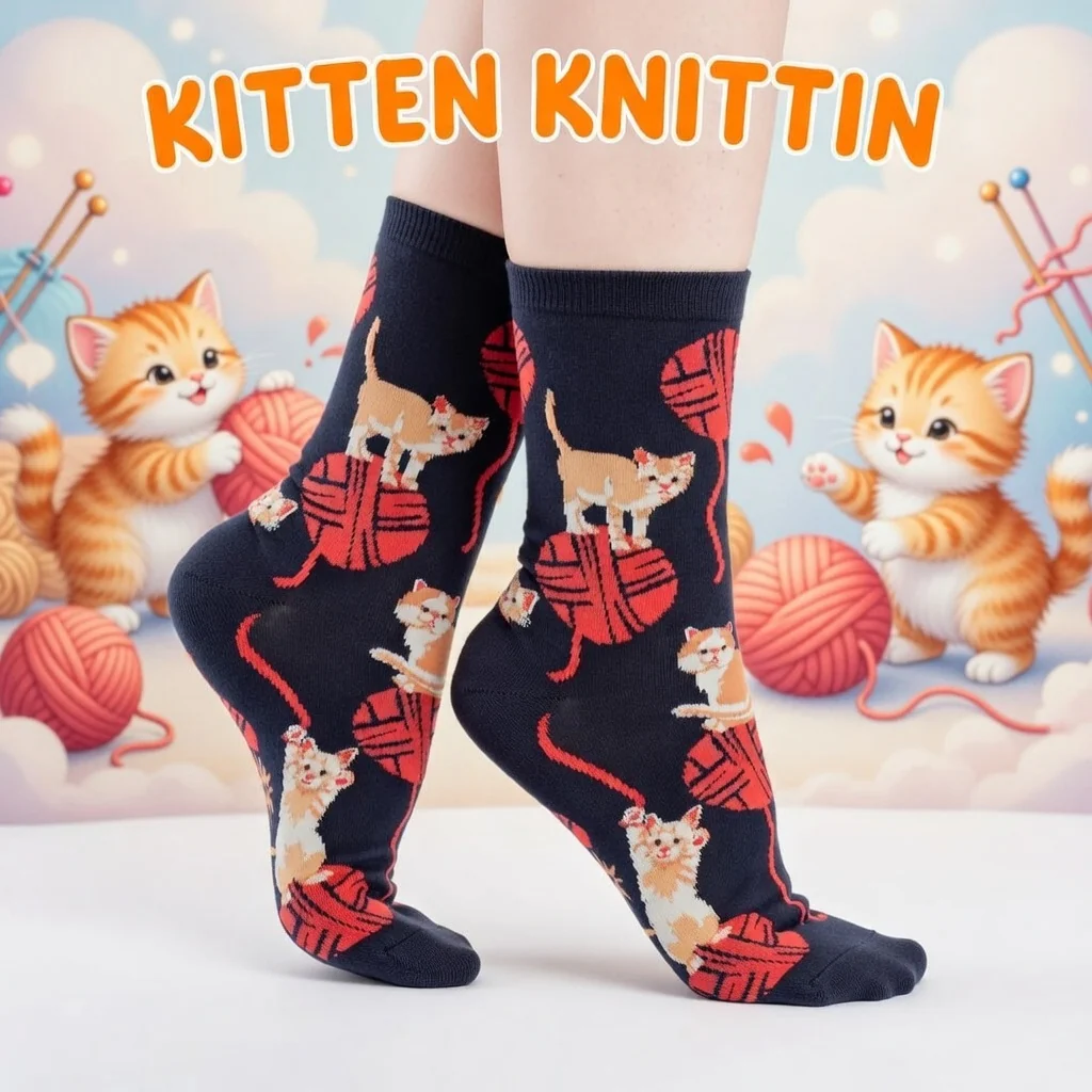 KITTEN KNITTIN CREW SOCKS