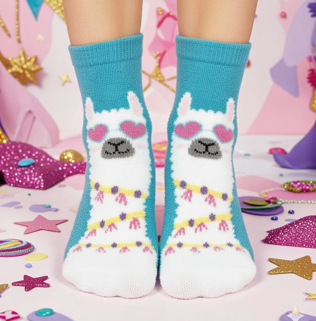 LLAMA DIVA LIGHT-UP FUZZY SOCKS