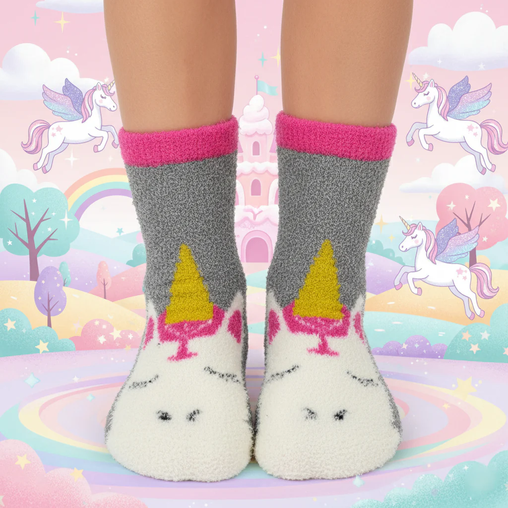 MAGICAL UNICORN FUZZY SLIPPER WARM SOCKS (5-15yrs)