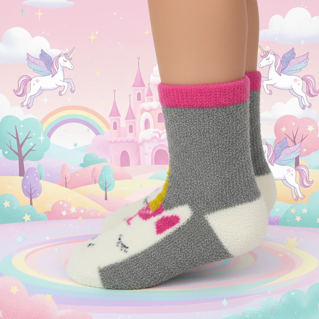 MAGICAL UNICORN FUZZY SLIPPER WARM SOCKS (5-15yrs) - Image 2