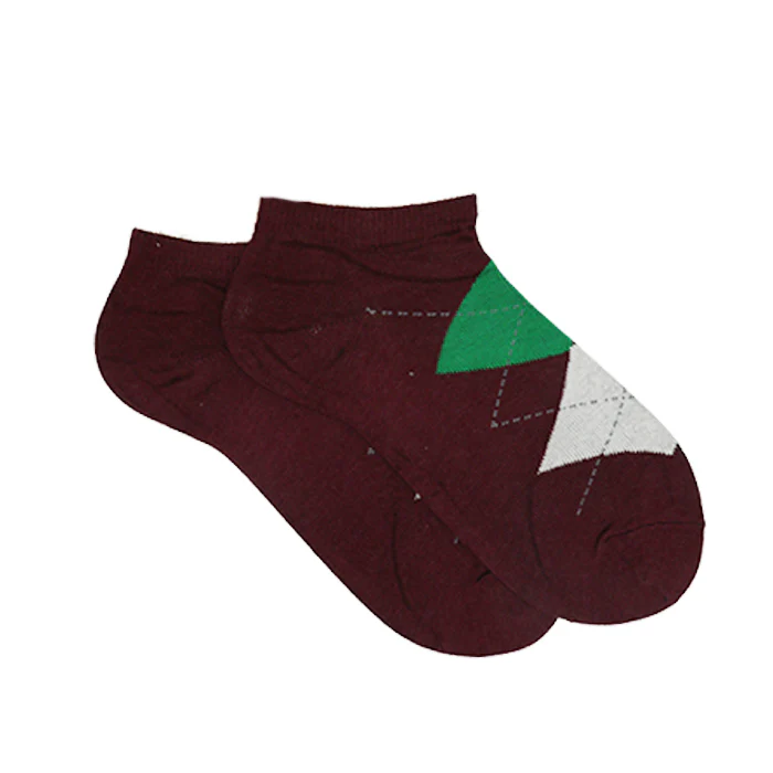 MAROON CUSHIONED ARGYLE ANKLE SOCKS