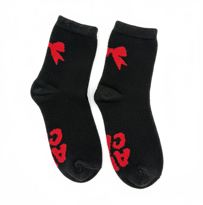 MIDNIGHT BOWS FUZZY LOUNGEWEAR COZY WARM SOCKS