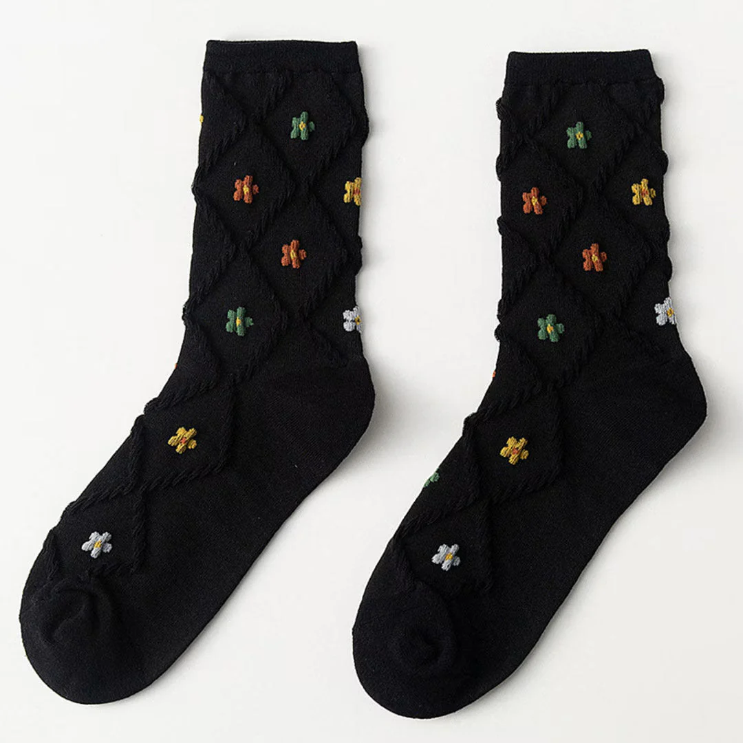 MIDNIGHT MEADOW EMBROIDERED FLORAL SOCKS