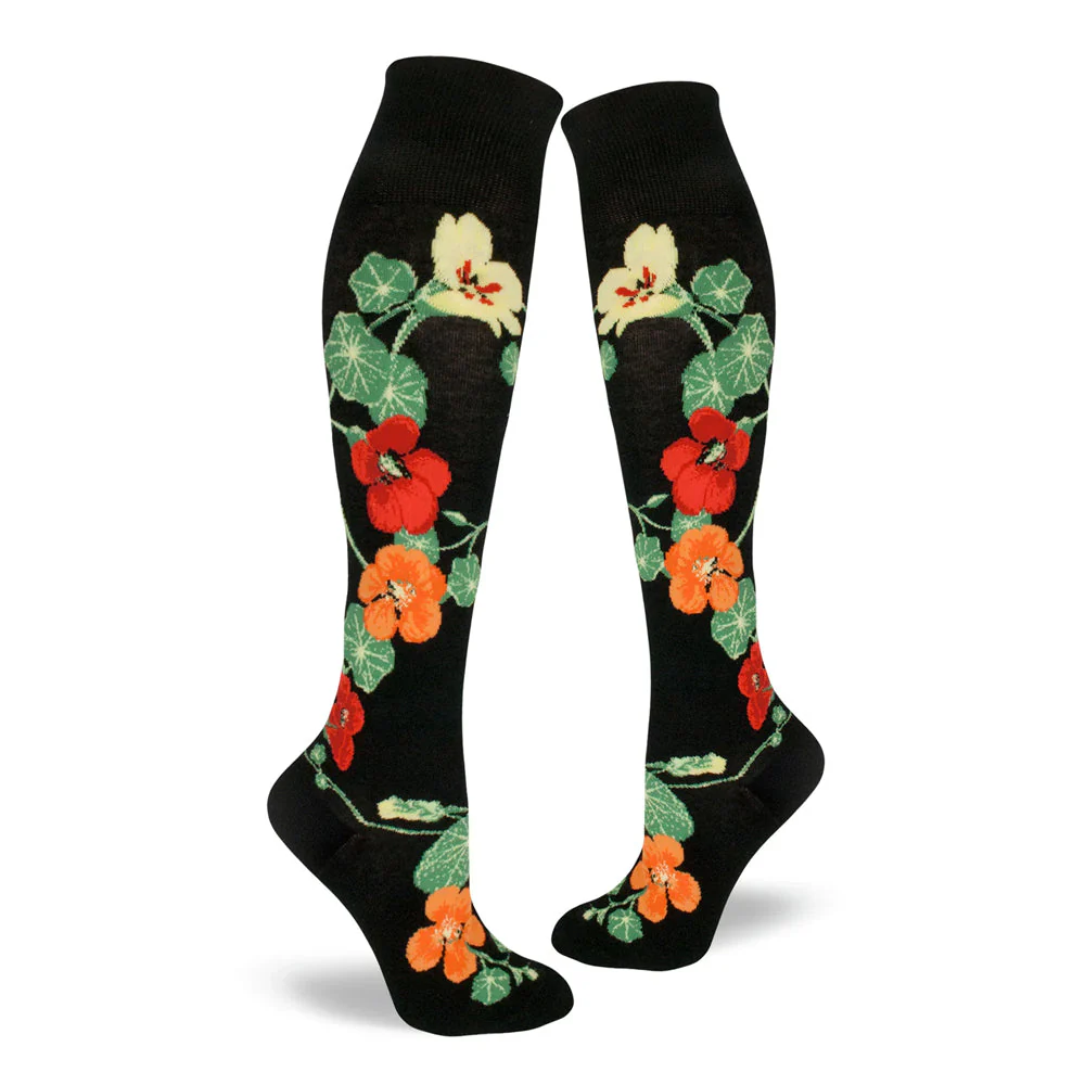 NASTURTIUMS ROLL-TOP KNEE HIGH SOCKS