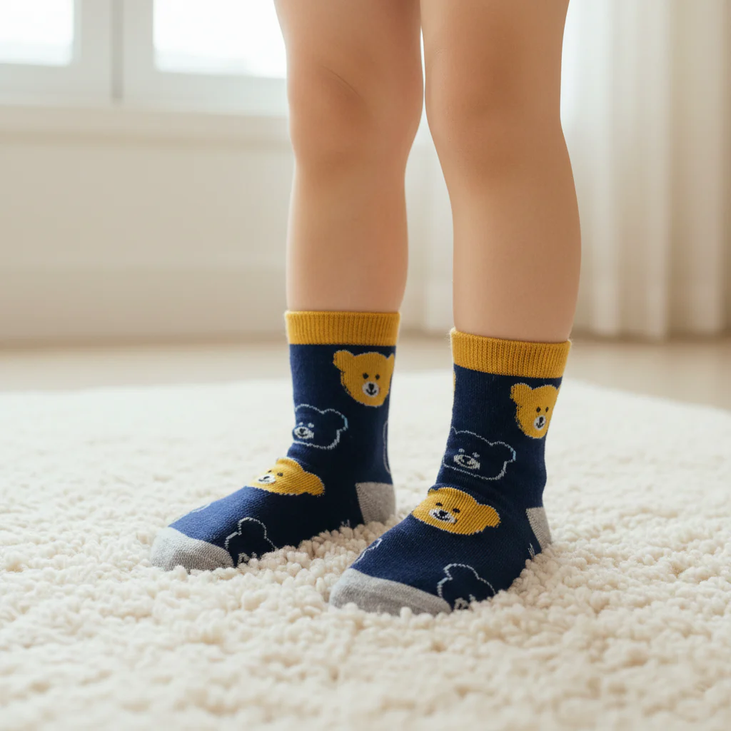 NAVY & GOLD BEAR FACE CREW SOCKS (2 - 5 YRS)