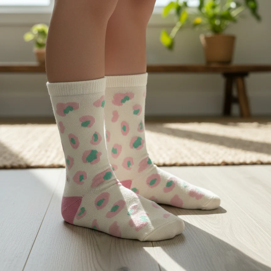 PASTEL SAFARI LEOPARD PRINT CREW SOCKS (4 - 7 YRS)