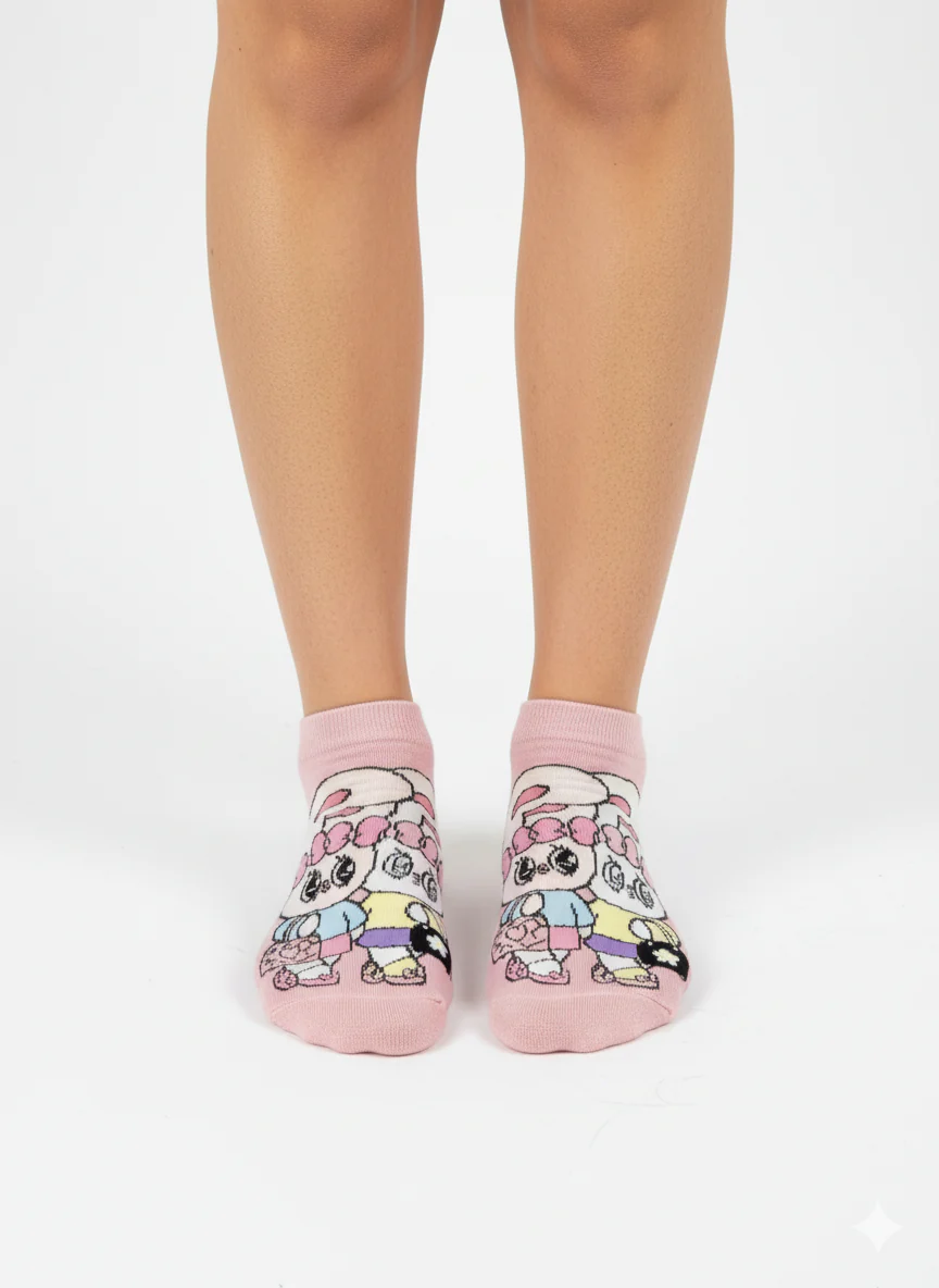 PINK BOW BEAR DUO ANKLE SOCKS