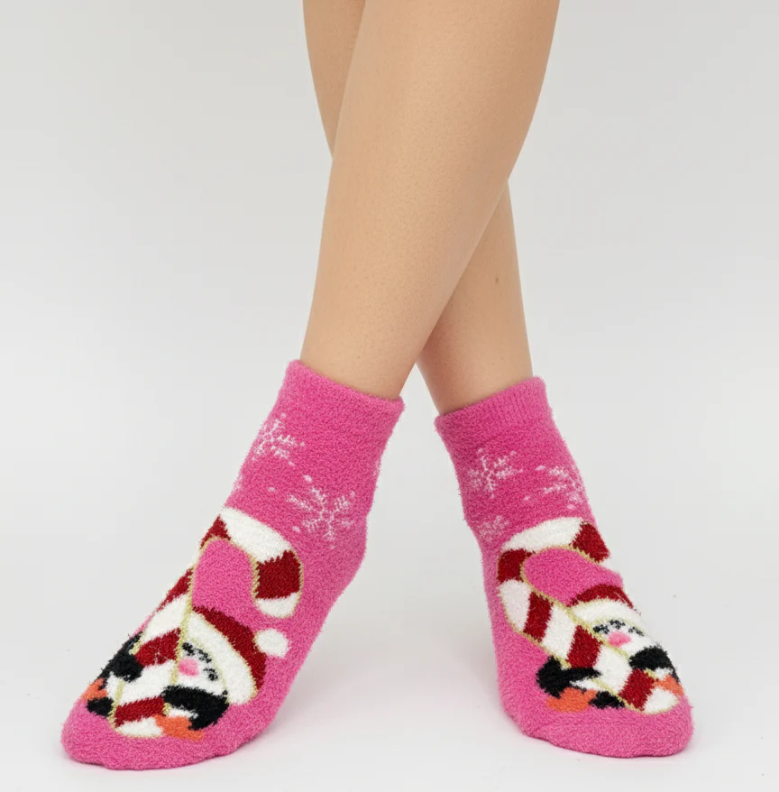 PINK SANTA FUZZY ANKLE WARM SOCKS - Image 2