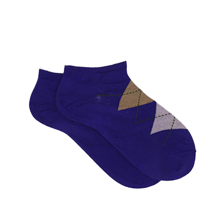 PURPLE CUSHIONED ARGYLE ANKLE SOCKS