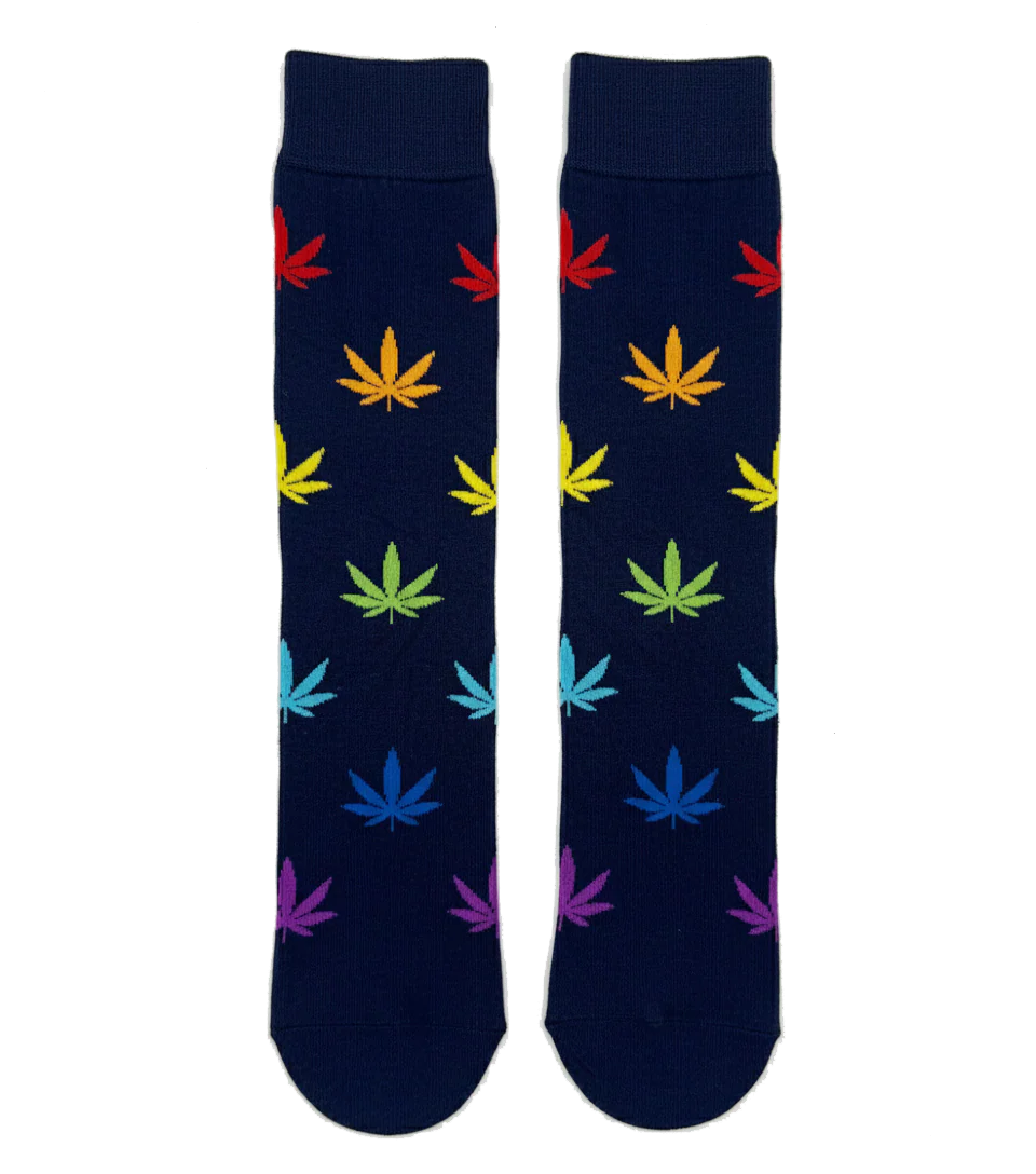 RAINBOW CANNABIS LEAF CREW SOCKS