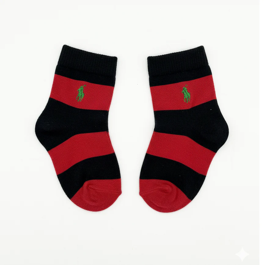 RL POLO RED & BLACK STRIPED BABY SOCKS (0-2YRS) - Image 2