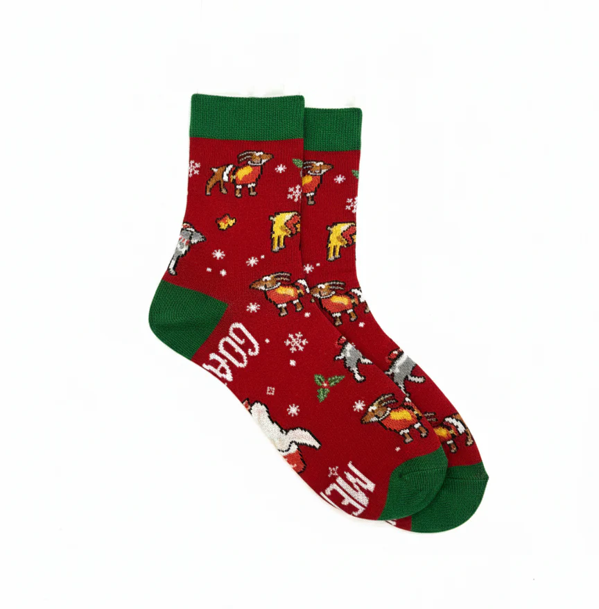 RED CHRISTMAS GOAT CREW SOCKS