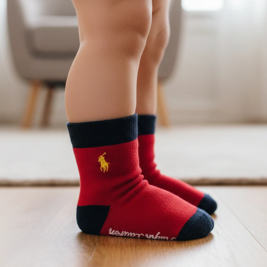 RL POLO RED & NAVY LOGO CREW SOCKS (0-2YRS)