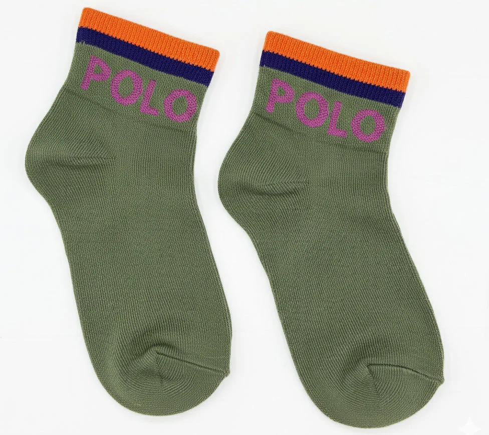 RL POLO RETRO POP ANKLE SOCK (OLIVE) (5-15yrs) - Image 2