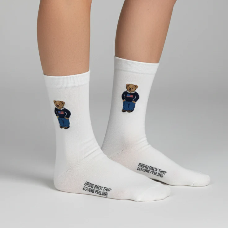 RL POLO BEAR WHITE CREW SOCKS