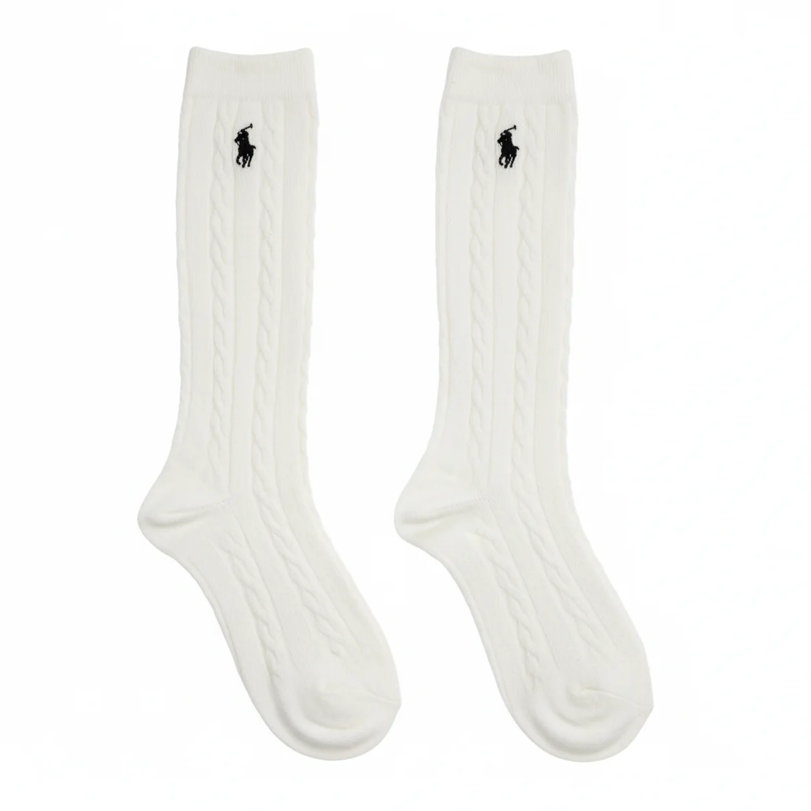 RL POLO CREAM CABLE KNIT KNEE-HIGH SOCKS