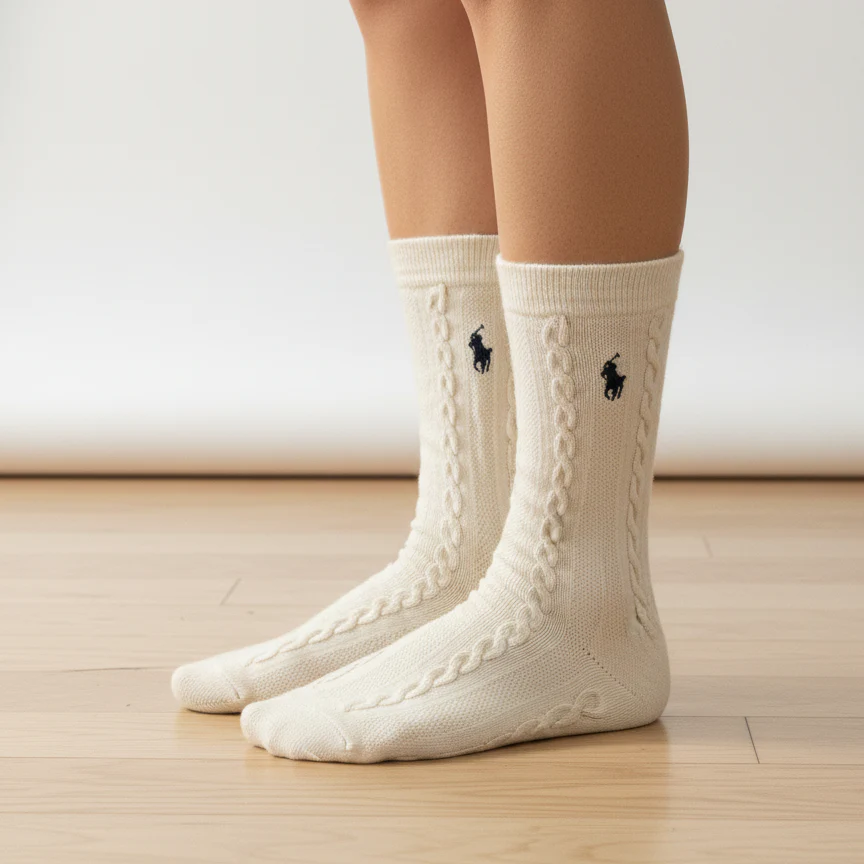 RL POLO CREAM CABLE-KNIT POLO CREW SOCKS