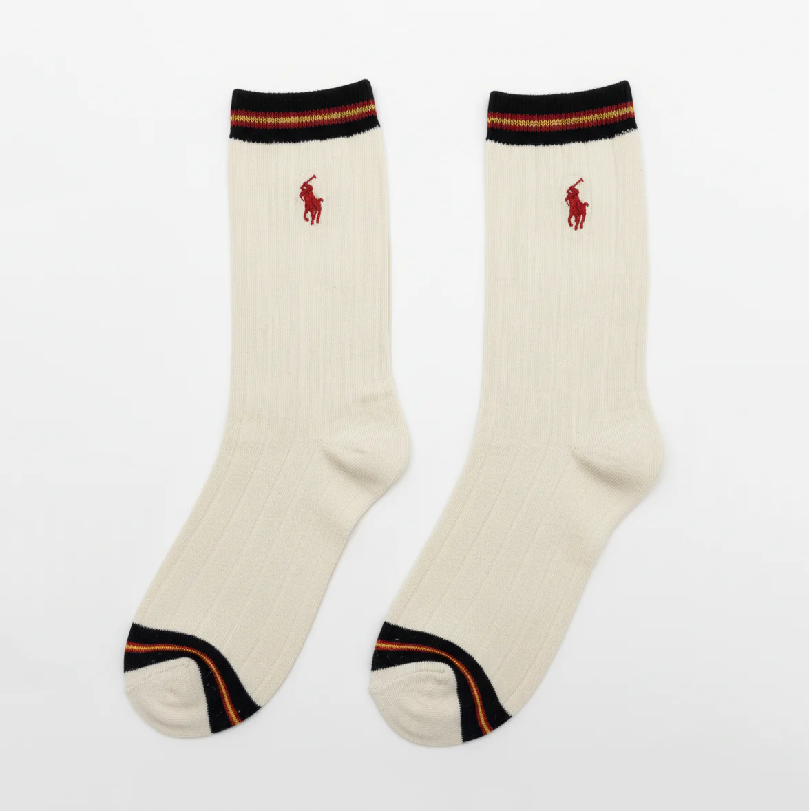 RL POLO CREAM RIBBED SOCKS WITH SPORTY STRIPES