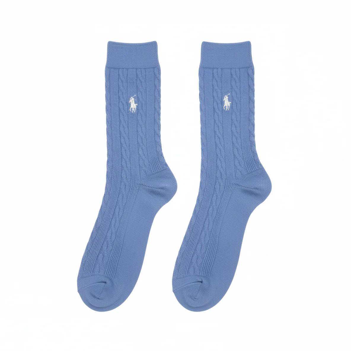 RL POLO DUSTY BLUE CABLE KNIT CREW SOCKS