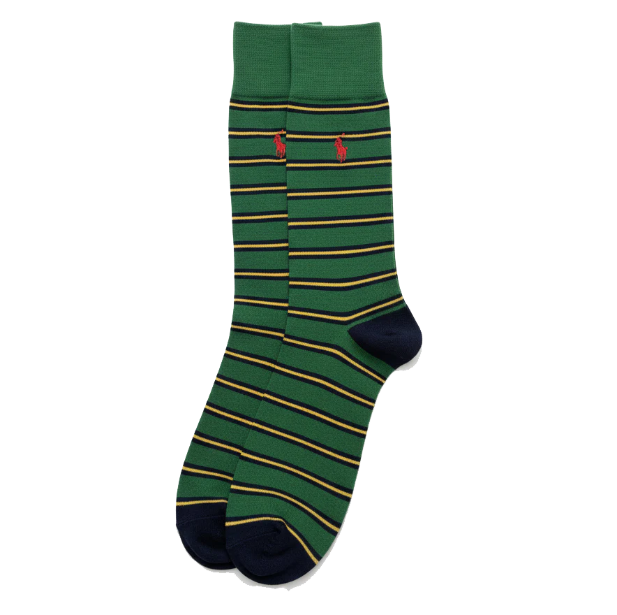 RL POLO EMERALD GREEN & GOLD STRIPE CREW SOCKS