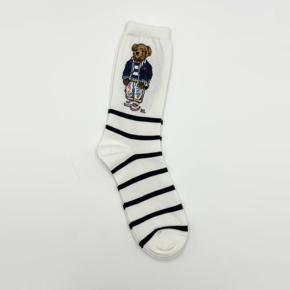 RL POLO NAUTICAL STRIPE ARTIST BEAR SOCKS