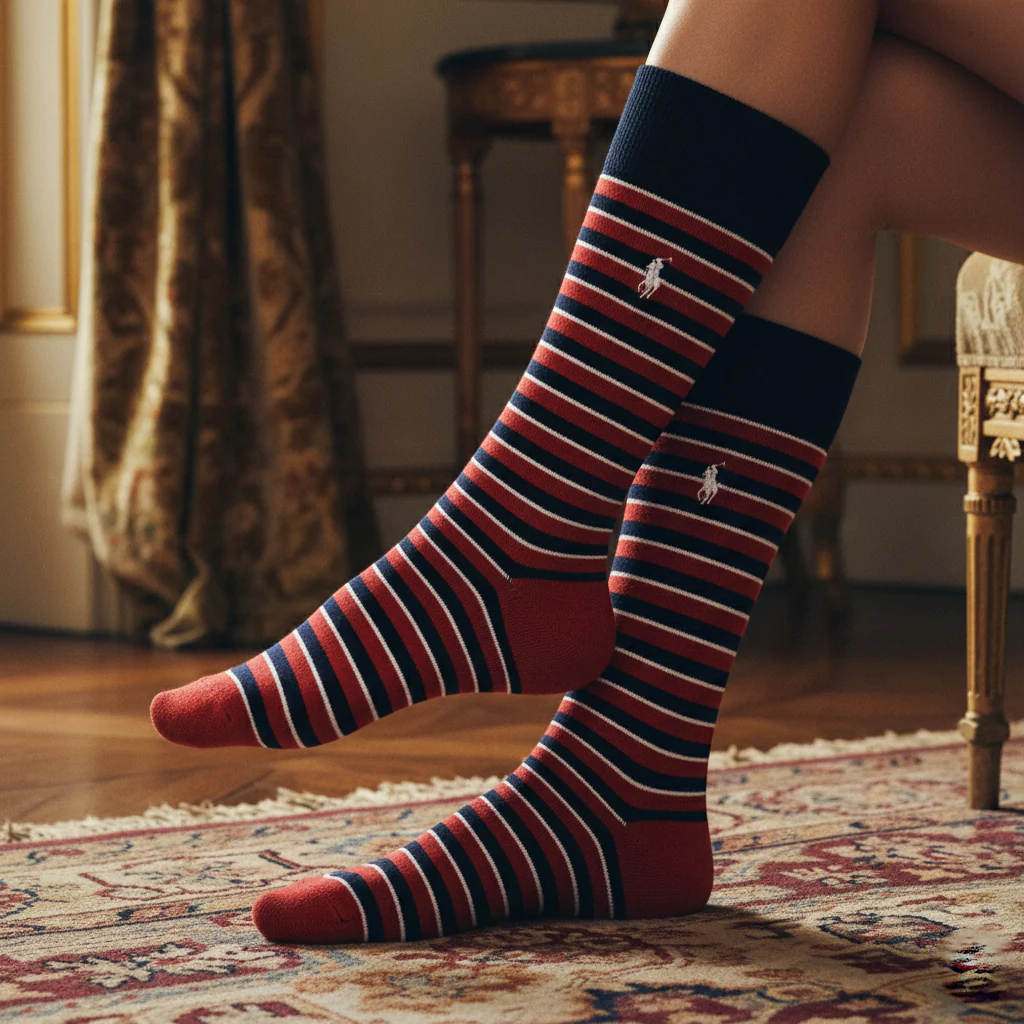 RL POLO NAUTICAL STRIPE DRESS SOCKS (RED/NAVY/WHITE)