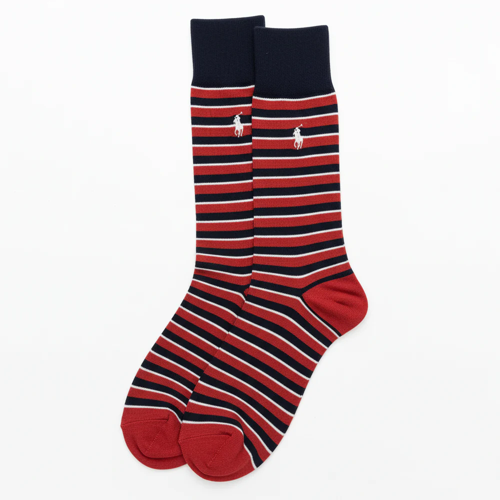 RL POLO NAUTICAL STRIPE DRESS SOCKS (RED/NAVY/WHITE) - Image 2