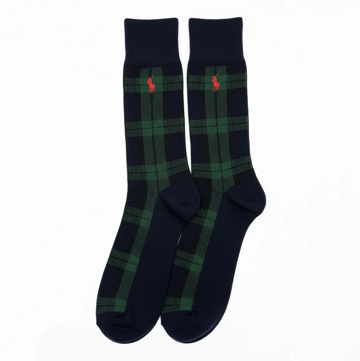 RL POLO NAVY BLACKWATCH PLAID DRESS SOCKS