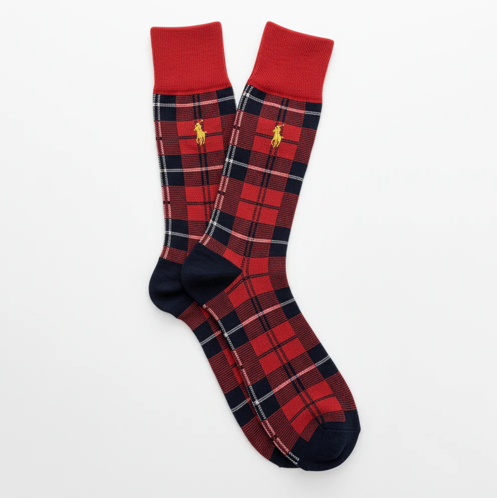 RL POLO RED & NAVY ROYAL STEWART TARTAN SOCKS