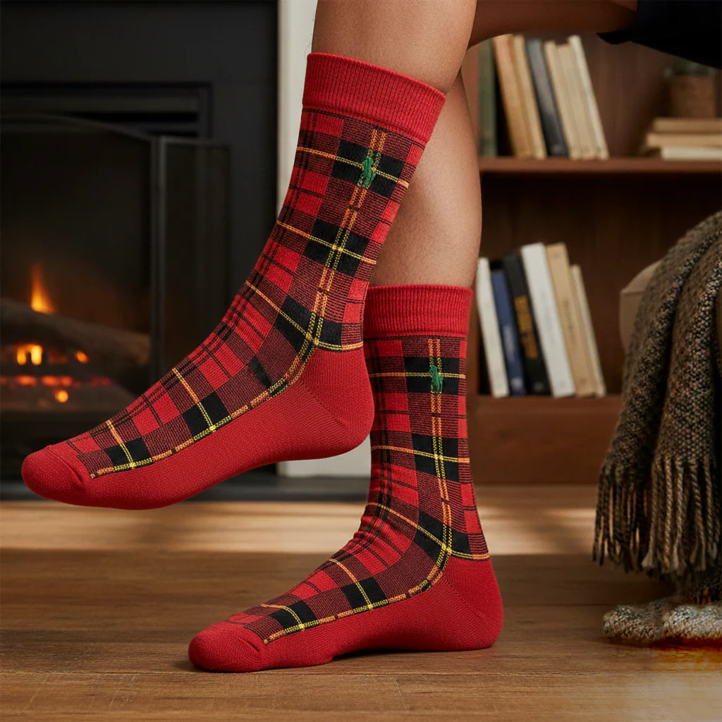 RL POLO RED TARTAN CONTRAST FOOT SOCKS - Image 2