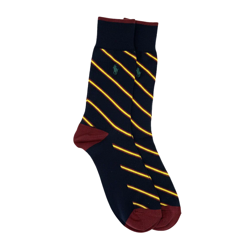 RL POLO REGIMENTAL NAVY & YELLOW STRIPE SOCKS