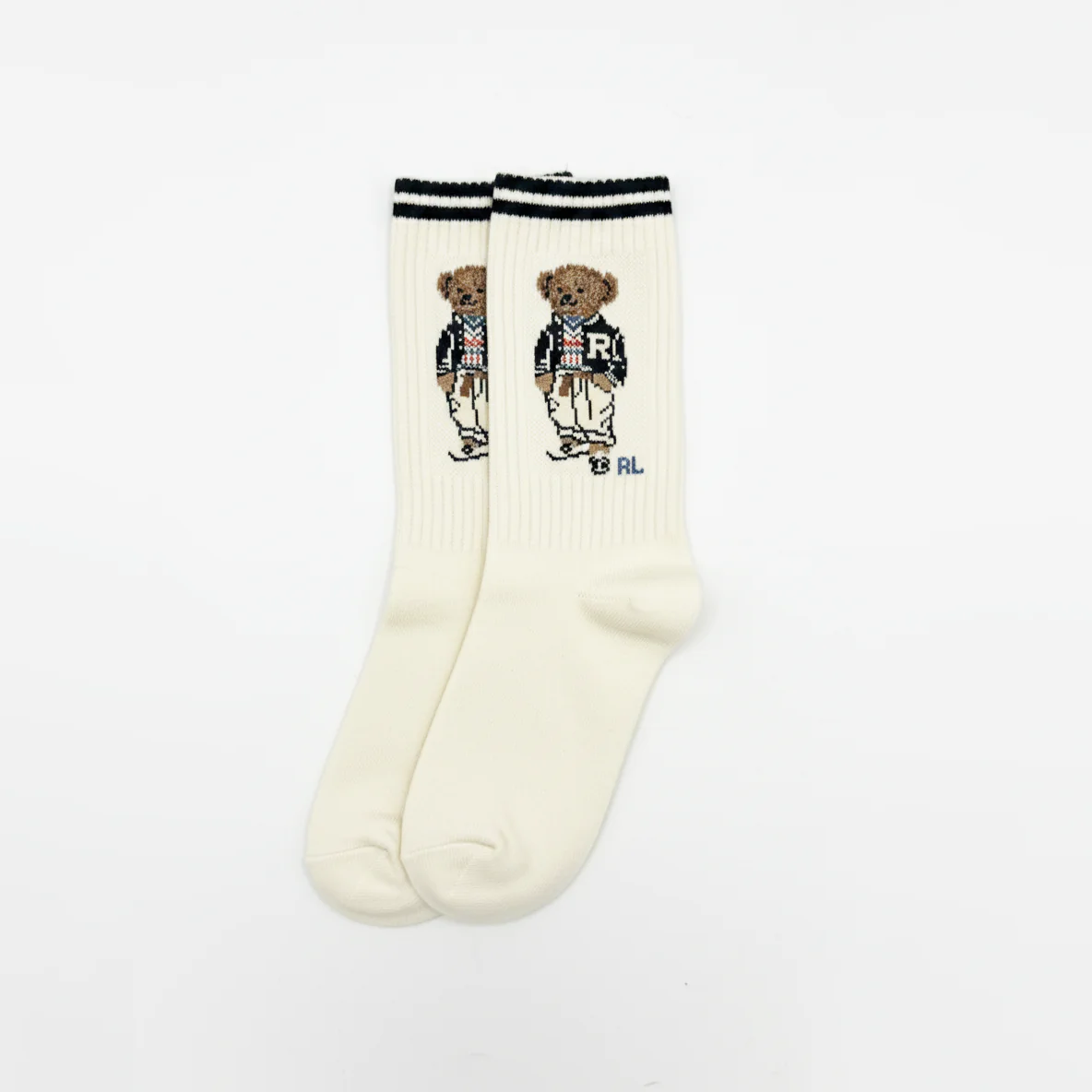 RL POLO VARSITY BEAR RIBBED CREW SOCKS